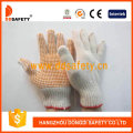 Natural Cotton/Polyester String Knit. Orange Gloves PVC Dots One Side (DKP101)